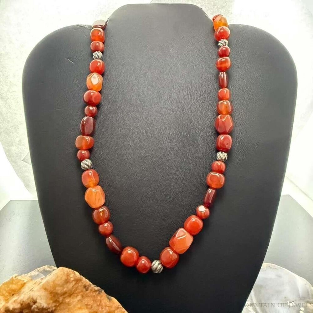Carolyn Pollack Sterling Carnelian & 9 Swirl Beads 23"-26" Necklace For Women
